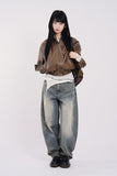 Laser brush balloon denim pants