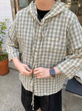 Rekyo Wrinkle Three Quarter Sleeve Check Hood Cardigan