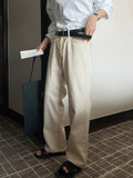 Minimal Cream Semi-Wide Cotton Pants