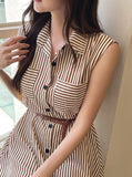 Tenza Stripe Sleeveless Shirt One Piece (Belt Set)