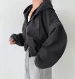 Casual Street Boa Fur Lining Warm Hood Denim Jacket