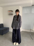 Chapney Check Shirring Round Collar Frill Shirt