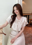 Collie Tulip-Sleeve Pintuck String Blouse