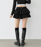 Tiered Flared Mini Underpants Banding Cotton Skirt Pant