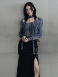 [mnem] deep slit buckle long skirt