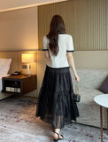 Miel Chiffon Pleated Tiered Long Skirt