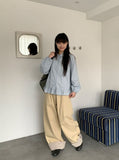 Monique Check Color Matching Cotton Wide Banding Pants