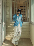 Galaxy lettering hooded zip-up knit