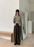 Nalky Bokashi V-neck Slit Long Sleeve Knit