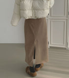 Banding Suede H-line Back Slit Long Skirt