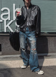 Dusty damage wide denim pants