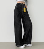 Raw Trendy Front Diagonal Cut Wide Fit Denim Pants