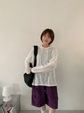 Pings summer see-through hooded long-sleeved tee