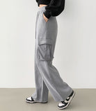 Corduroy fleece brushed golden two-way pocket long wide jogger warm pants