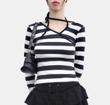 Hidden Stripe Unbalanced Neck T-shirt