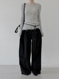 Unbalanced pintuck cotton pants