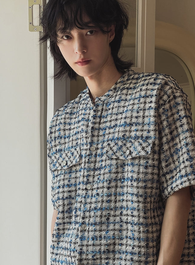 【2plan】TOZ loose fit tweed half shirt 2plan (ツープラン) - トズルーズフィットツイード半袖シャツ