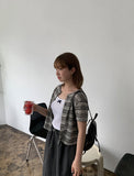 Menzi Stripe Crop Short Sleeve Cardigan