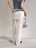 chibbon punching see-through shirring skirt bootcut pants