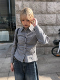 Onser Check Shirring Collar Slim Shirt