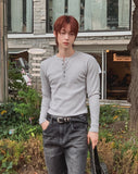 Kanden Ribbed Henley Neck Slim Long Sleeve T-shirt