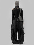 Leather cargo wide pants