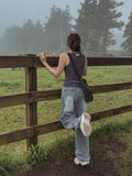 [U-DENIM] Summer ripped jeans wide denim pants