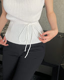 Dare Boat Neck Ribbed Cap Sleeve Knit(Belt Set)