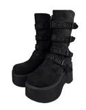 Buckle Platform Sole Suede Boots