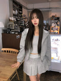 [3pc set] Raeun Sleeveless Hood Zip-up Pleats Skirt Set