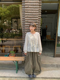 Derine Ribbon Shirring Long Sleeve Blouse