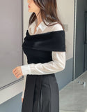 Monta Color Matching Off-Shoulder Knit Layered Shirt