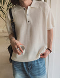 Berna Linen Collar Knit Short Sleeve T-shirt
