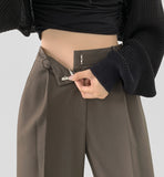 Clip Rayon Blend Span Pin Tuck Wide Slacks Pants