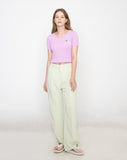 Drawing Smile Embroidery Crop Short Sleeve Knit