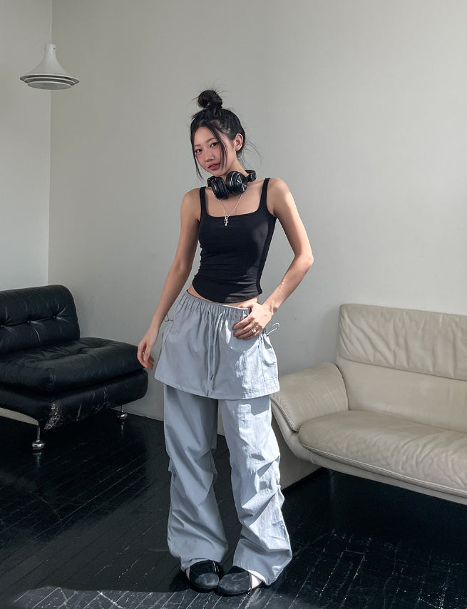 【U LAN】Lopi Skirt Layered Nylon Pants U LAN (ユーラン) - ロピスカートレイヤードナイロンパンツ