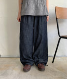 Mimku Pintuck String Summer Raw Wide Denim Pants