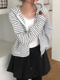 Board Stripe Color Matching Two-Way Hood Zip-Up