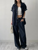 [unisex/summer yarn] Fred denim overfit short sleeve shirt