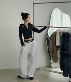 Unique Belt Loop Sweat Brushed Sagging Wide Pants