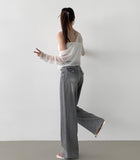 Summer Tencel Back Pocket Span Banding Wide Denim Pants