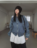Kanto incision denim two-way quilted flight jumper