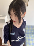 Leaguer Uniform Coloring Scheme Sporty V-neck Boxy Short Sleeve T-shirt
