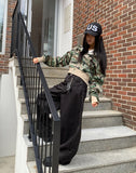 Bifu Embroidery Adjust Balloon Fit Wide Cotton Long Pants