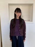 Dyoi Printing Stripe Round Long Sleeve Tee