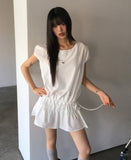 Pne Shirring Banding Puff Short Sleeve Mini One Piece