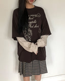 [Fake Layered] Dorin Overfit Layered Lettering Color Matching Long Sleeve T-Shirt