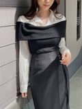 Monta Color Matching Off-Shoulder Knit Layered Shirt