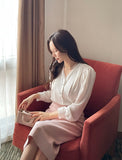 Laview Chiffon Color Matching Shirring Blouse