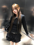 Rosin Color Matching Collar Button Slim Long Sleeve T-shirt